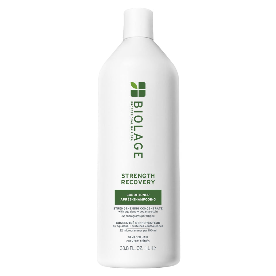 Biolage bottle front showing strength recovery conditioner and packaging benefit