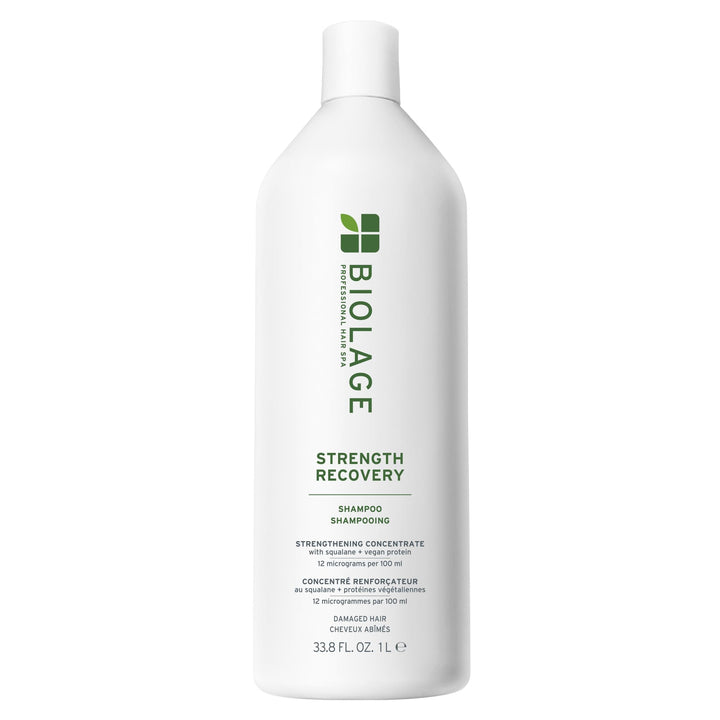 Biolage front packaging shows product and benefits for stronger hair