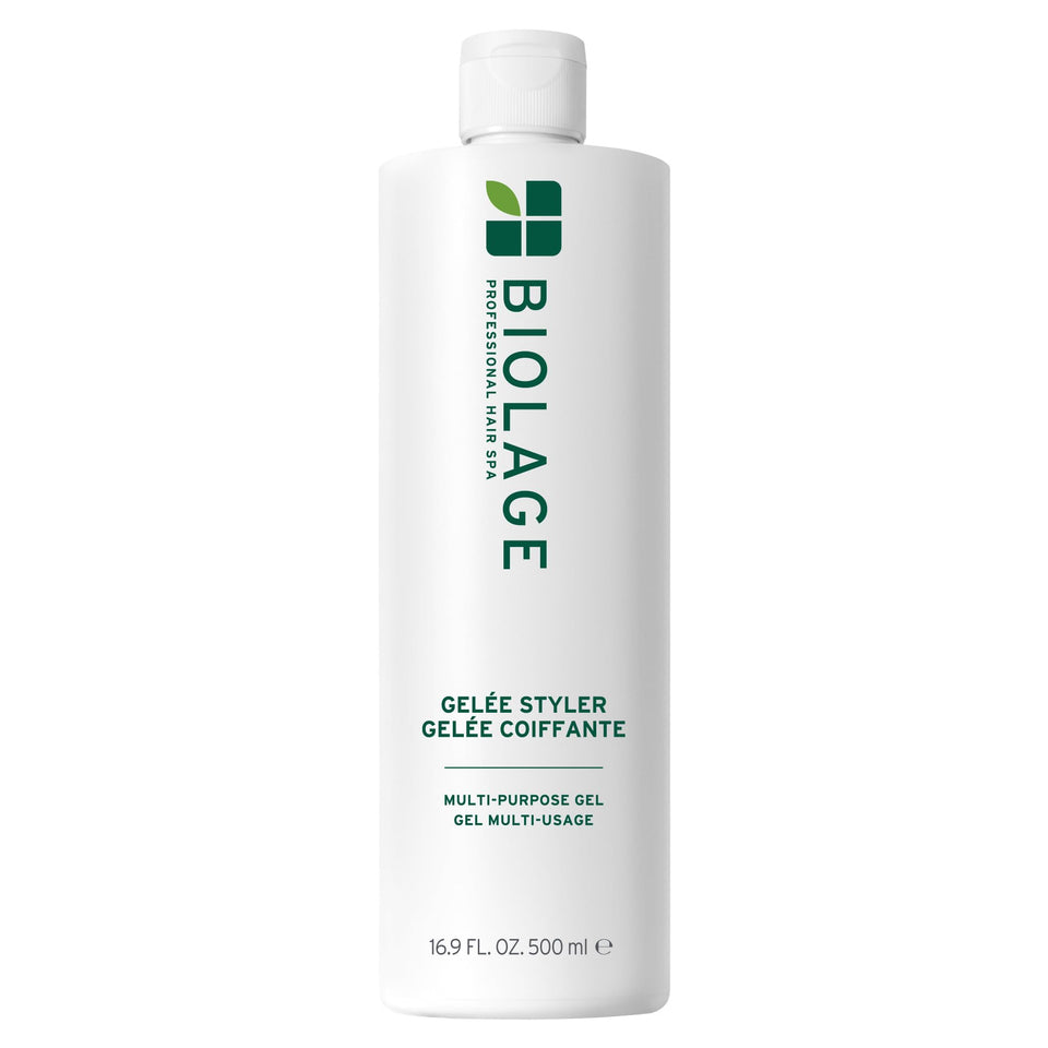 Biolage front packaging showing bottle and label, highlights recycled packaging benefit