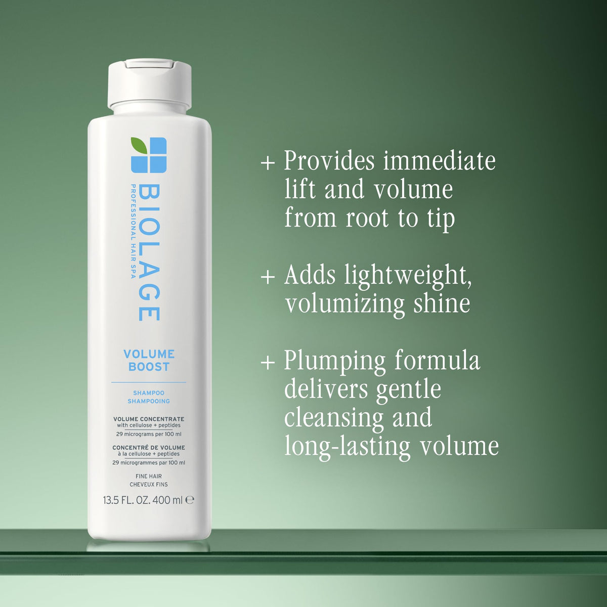 Biolage close-up of label highlighting cellulose and peptides benefits