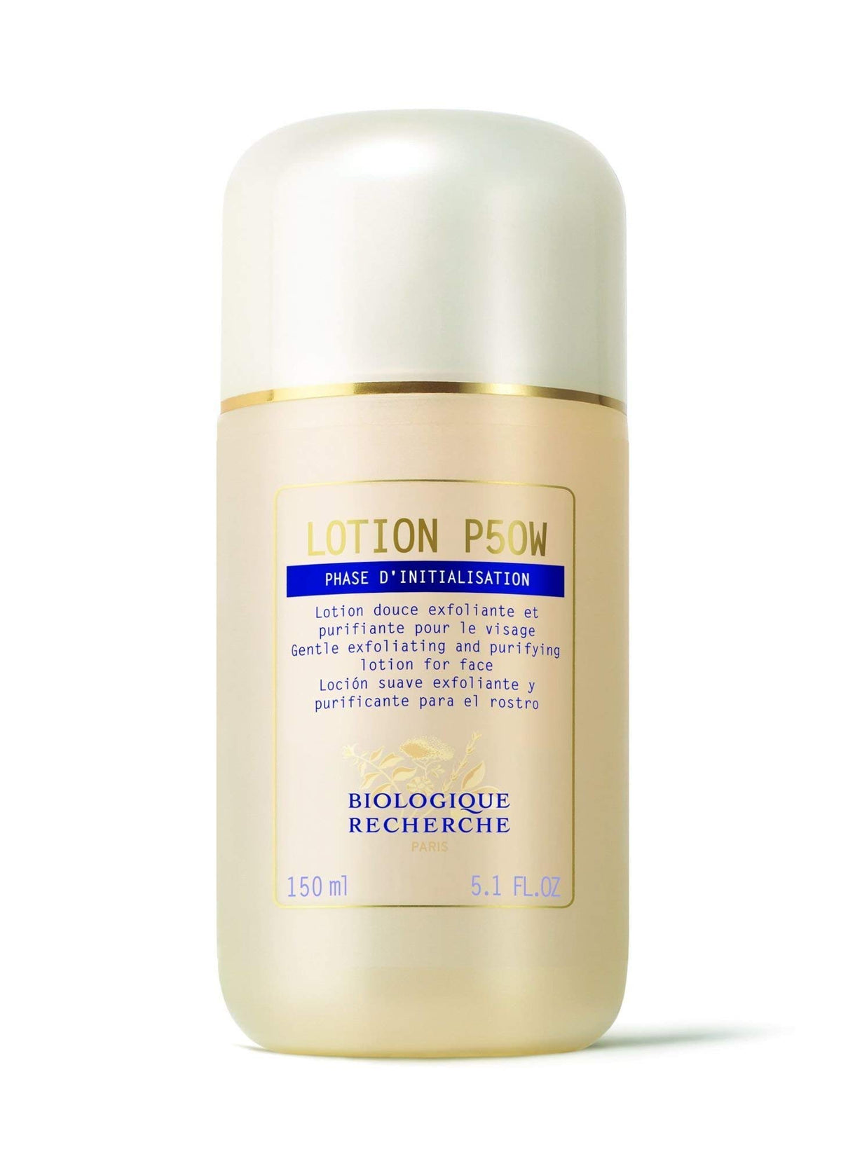 Biologique Recherche lotion P50W 150 ml front bottle shot showing label and easy application benefits