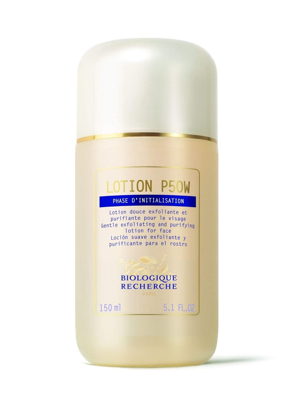 Biologique Recherche lotion P50W 150 ml front bottle shot showing label and easy application benefits