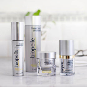 biopelle tensage on bathroom shelf indicating daily skincare routine