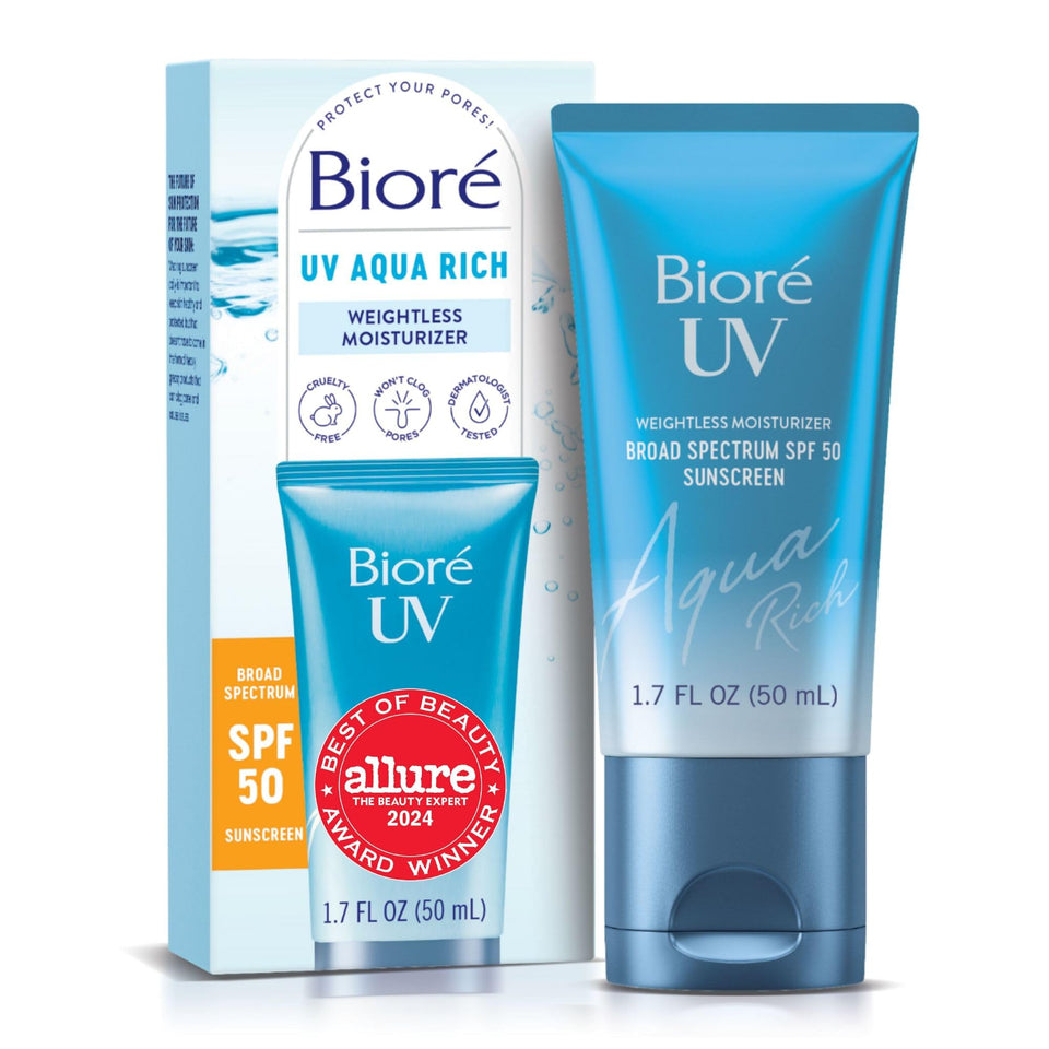 Bioré front packaging showing SPF 50 and hydrating benefits