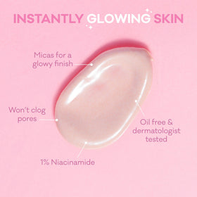Model applying Bioré under makeup to show primer-like glow and smooth base