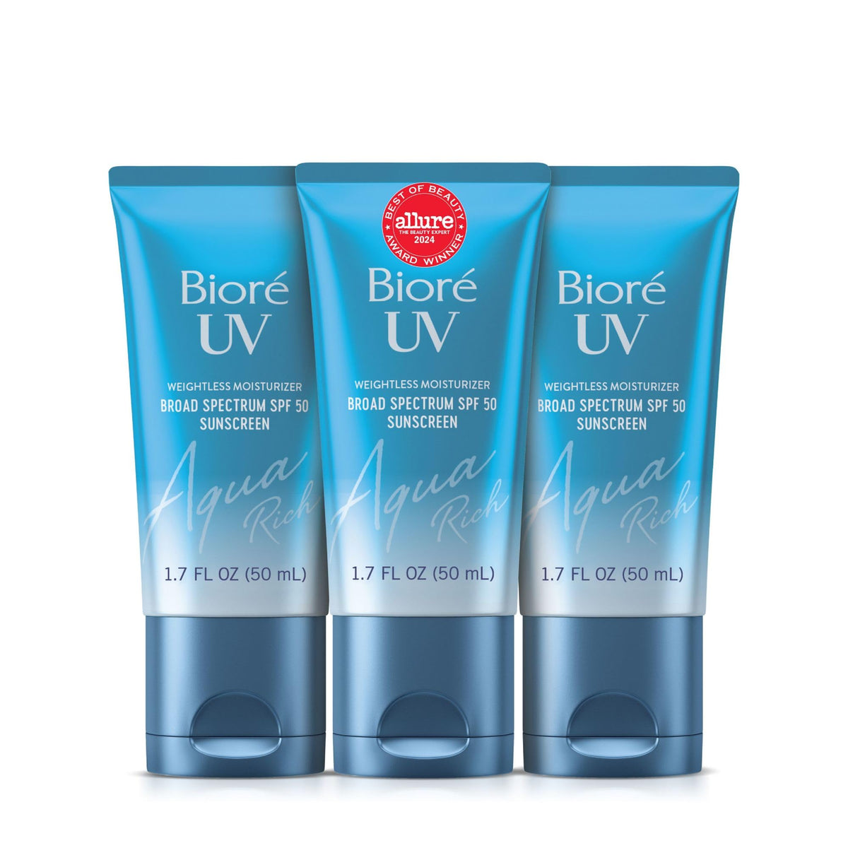 Bioré front packaging showing SPF 50 and lightweight benefit