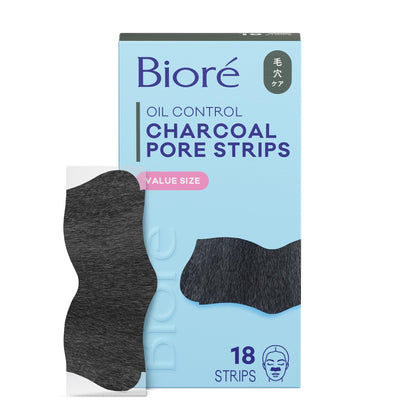 Bioré front packaging showing charcoal pore strips benefit of instant unclogging