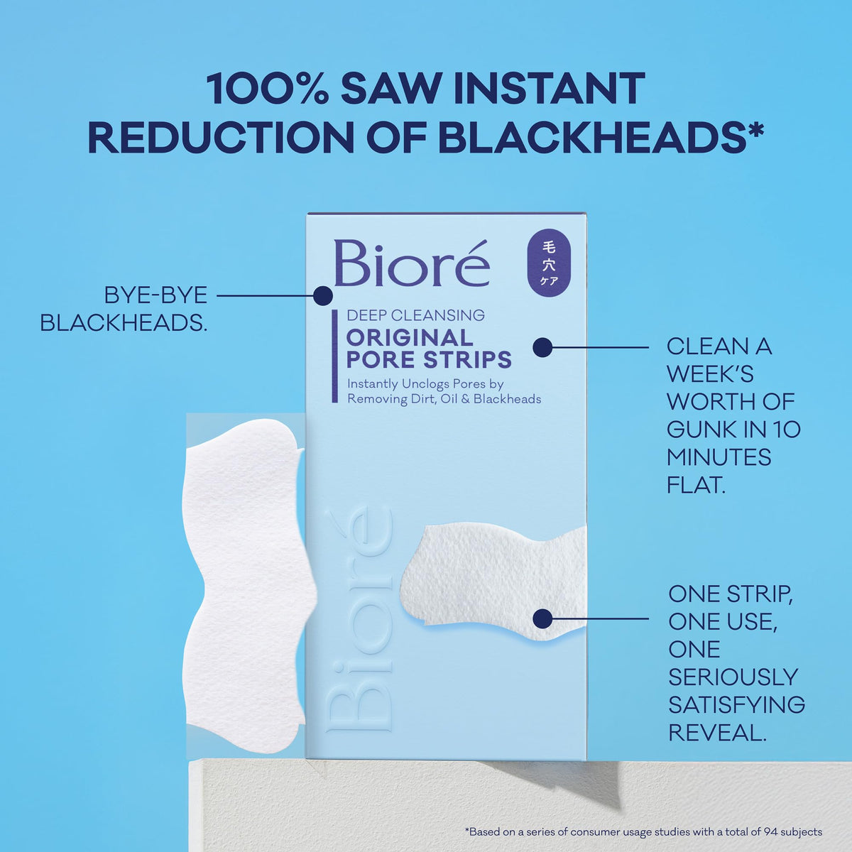 Bioré strip in bathroom mirror setting showing quick routine benefit