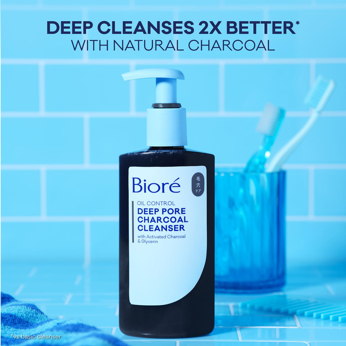 Bioré dispensed amount on hand illustrating how little product delivers full cleanse
