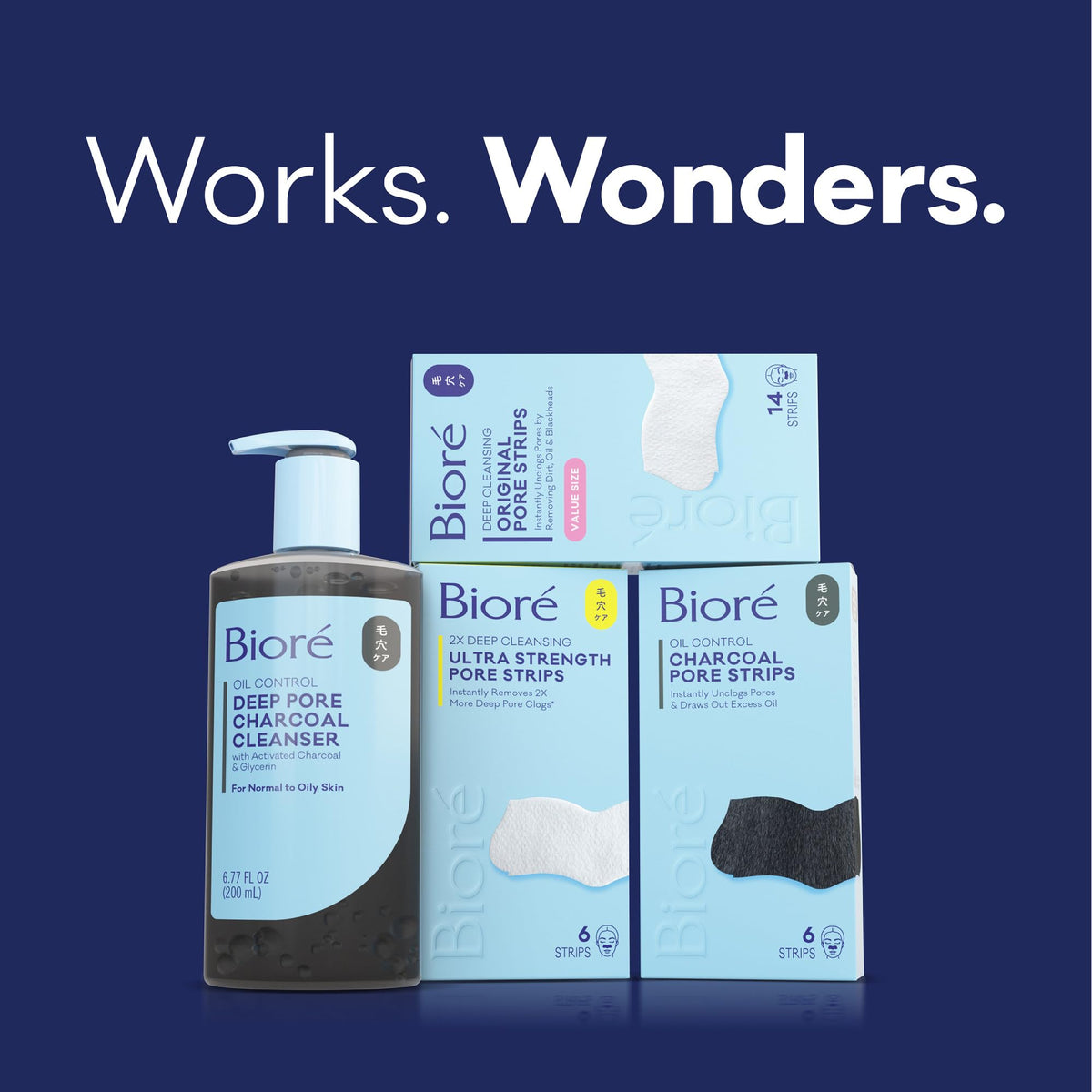 Bioré three-pack flat lay emphasizing value pack and consistent routine savings
