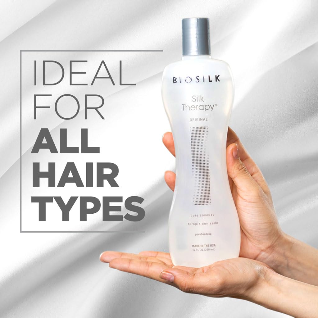 BioSilk being applied to towel-dried hair demonstrating detangling and styling prep benefit