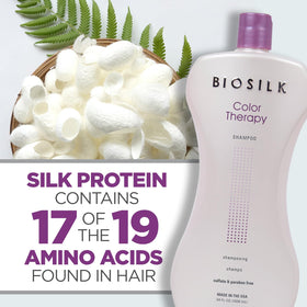 BioSilk bottle on bathroom shelf in use-ready setting for salon feel benefit
