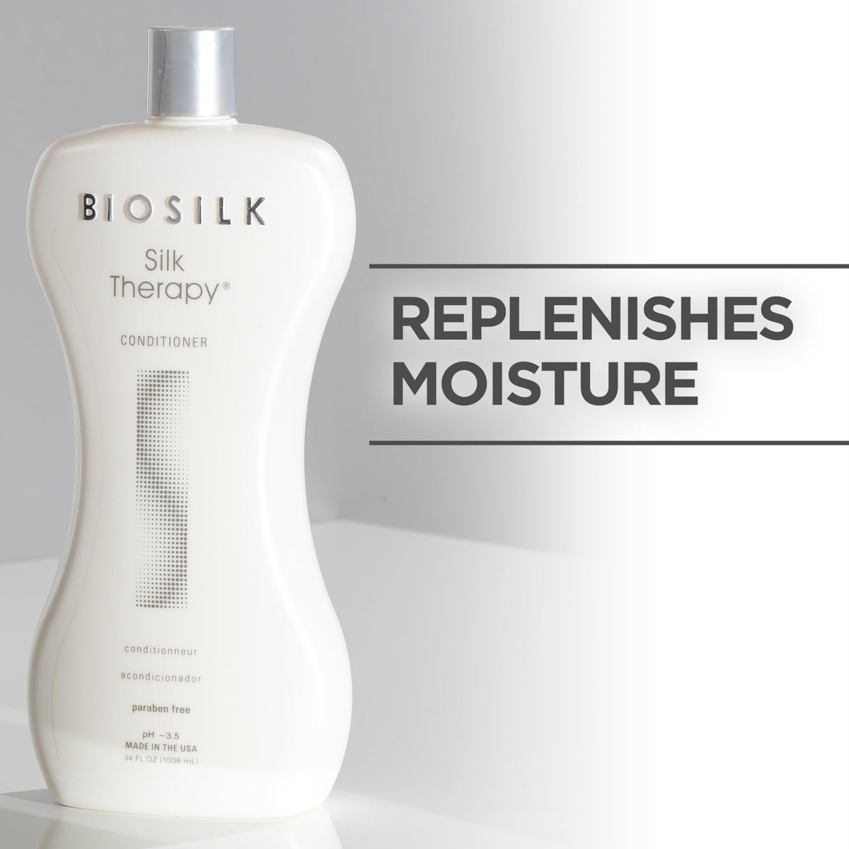 BioSilk bottle held in hand to show 34 oz scale and value