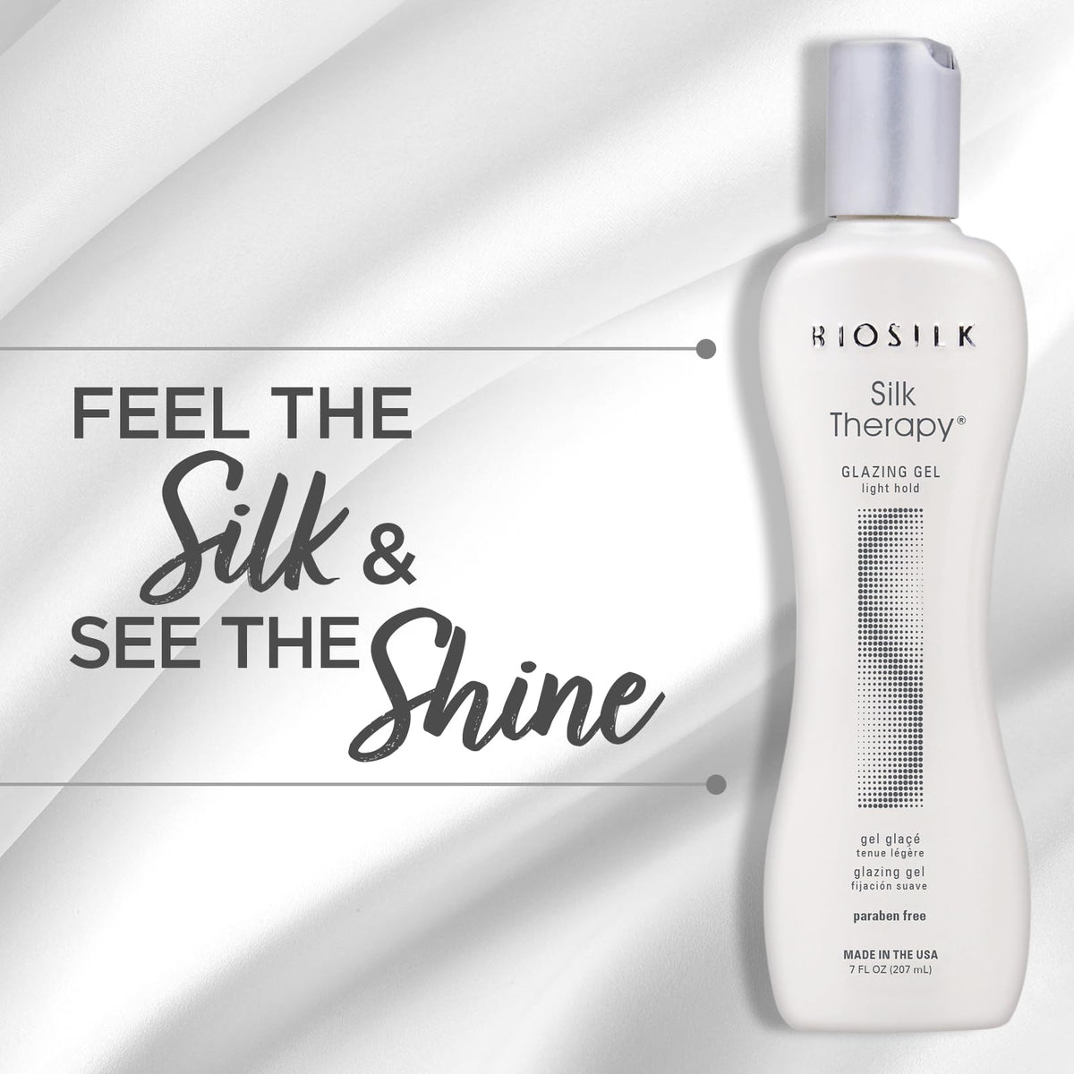 BioSilk gel texture close-up highlighting smooth, glossy formula for even shine