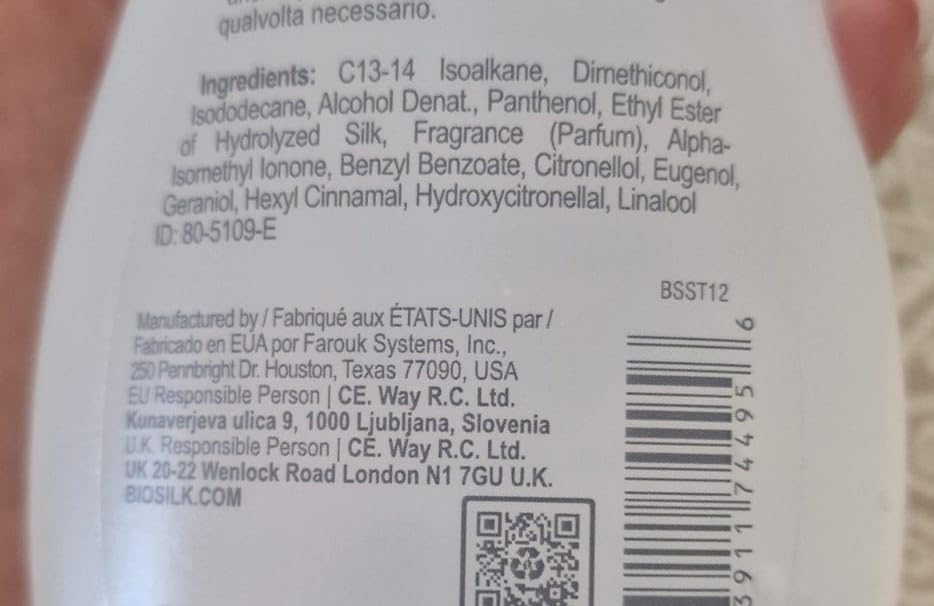 BioSilk label and ingredients view for transparency and trusted brand recognition