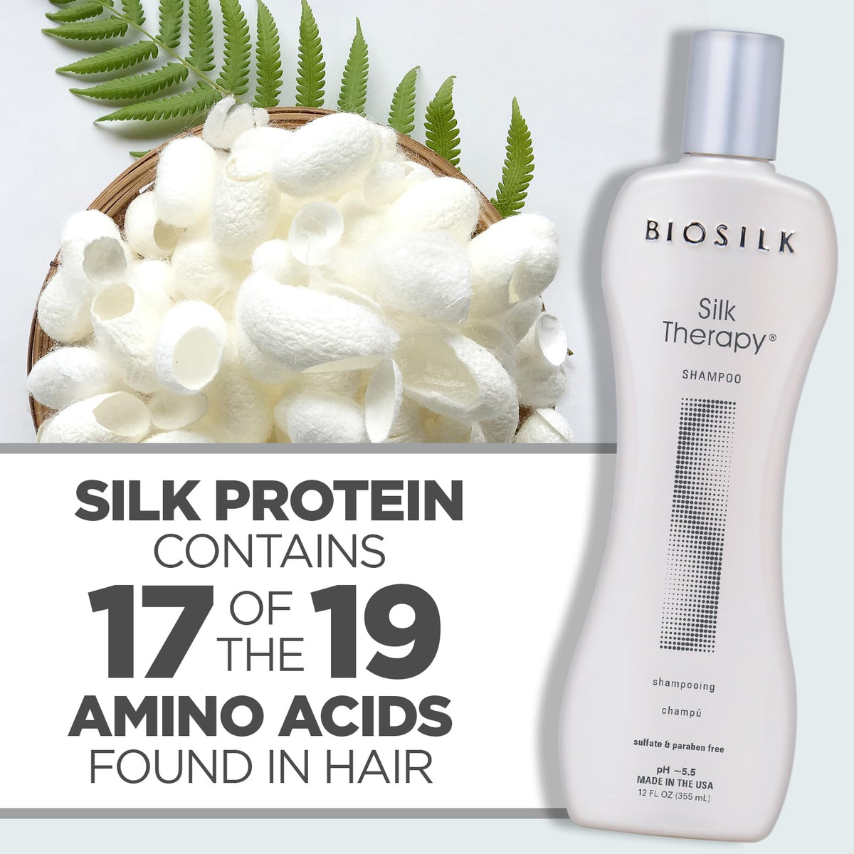BioSilk shampoo on bathroom shelf in lifestyle setting suggesting daily use
