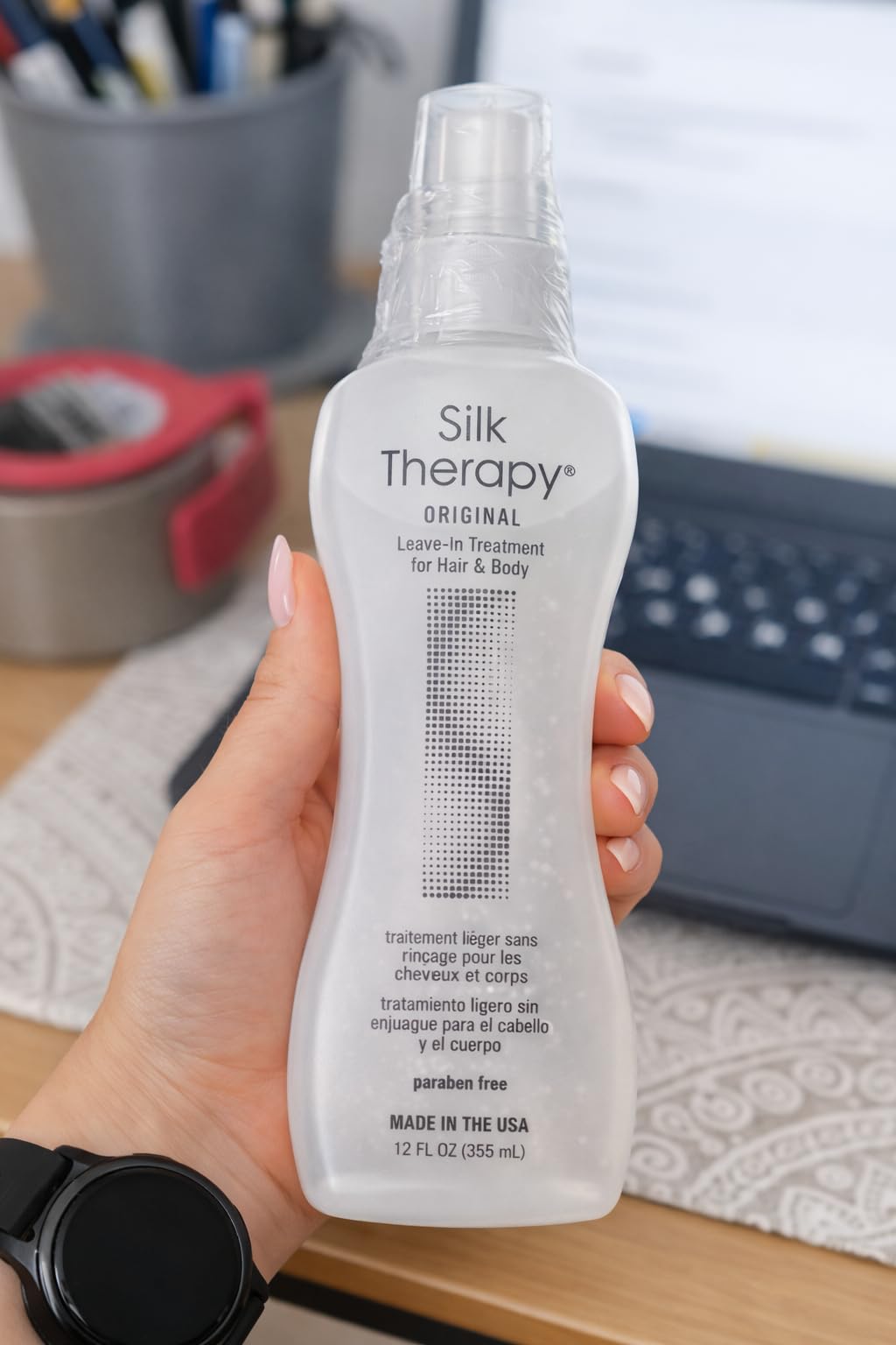 BioSilk being applied to damp hair to detangle and prep for styling benefits