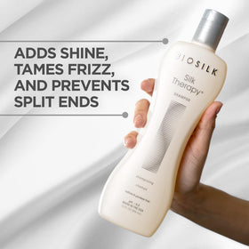 BioSilk shampoo in hand during application demonstrating easy lather