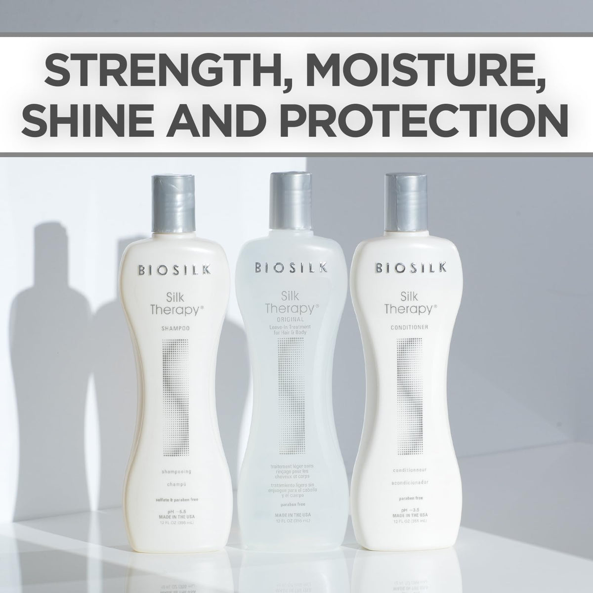 BioSilk shampoo pump close-up illustrating easy dispensing and gentle lather