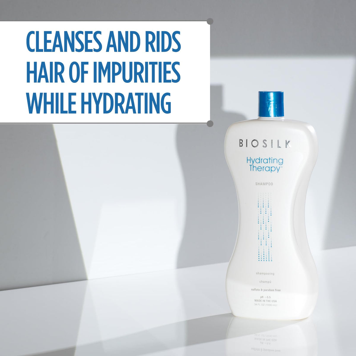 BioSilk shampoo pump dispensing lather, demonstrating gentle moisturizing foam