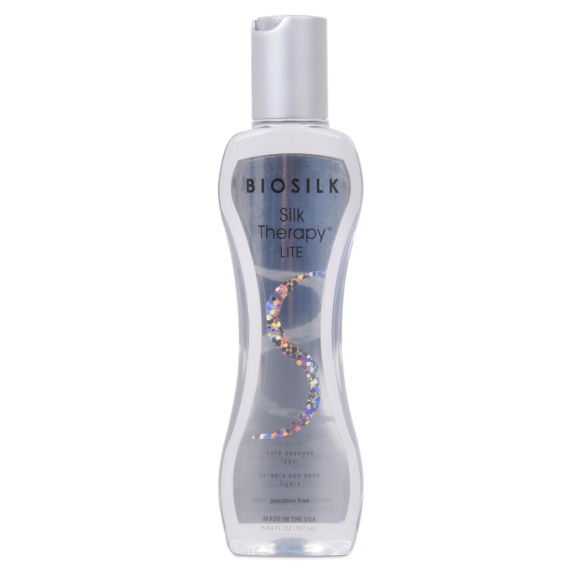BioSilk front bottle view showing lightweight leave-in treatment benefit