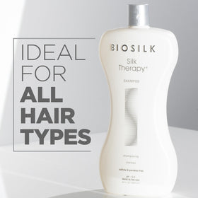 BioSilk label closeup on pump highlighting silk protein ingredients