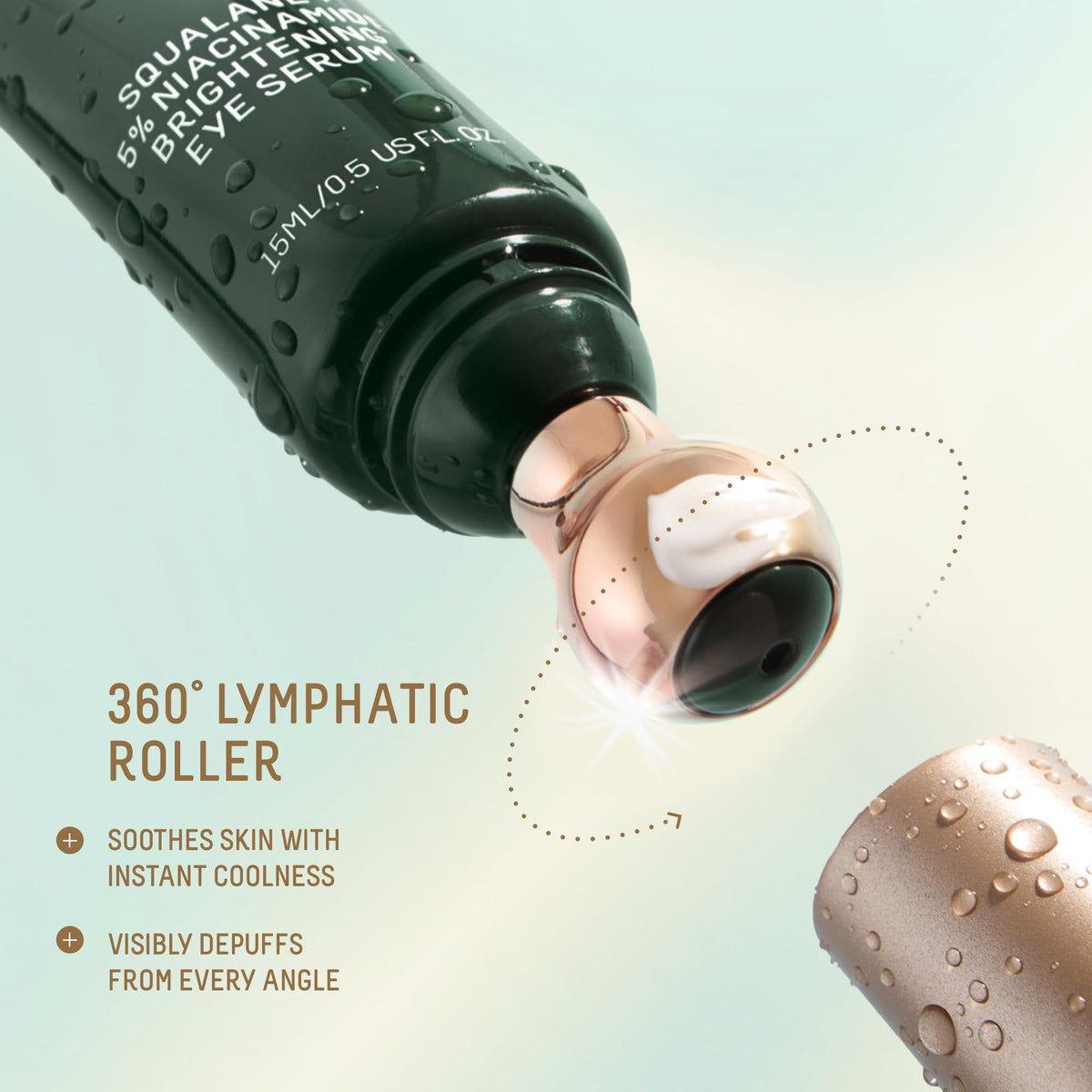 Biossance applied under eye demonstrating depuffing and soothing effect