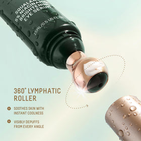 Biossance applied under eye demonstrating depuffing and soothing effect