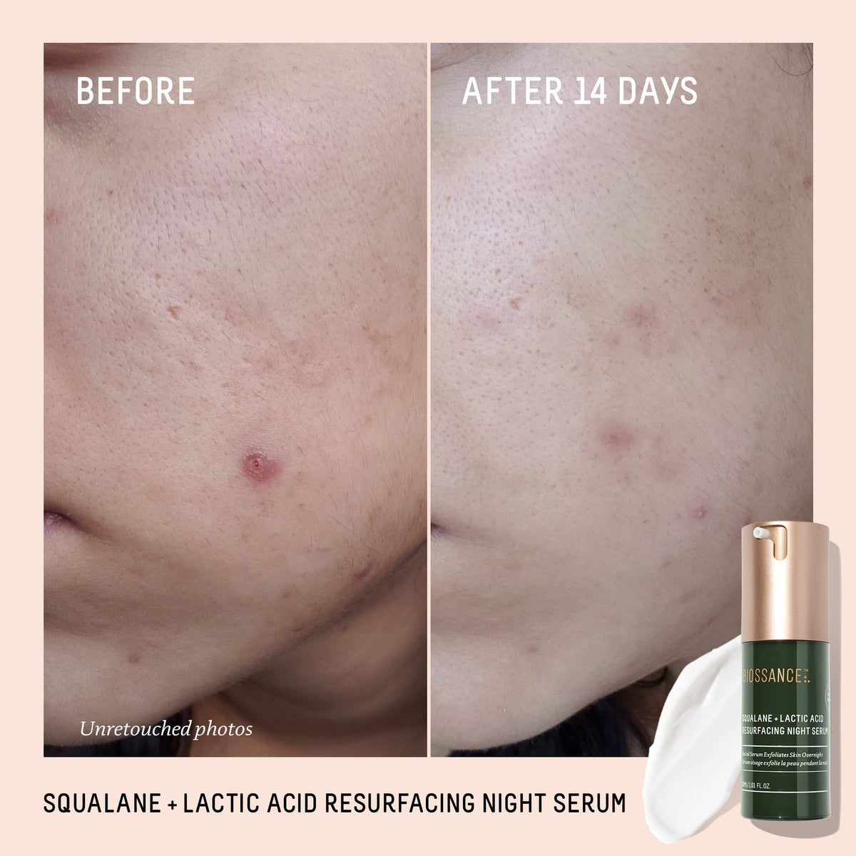 BIOSSANCE dropper dispensing clear serum texture for hydrated, refined complexion