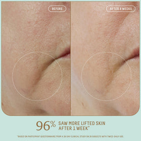 BIOSSANCE dual serum dropper releasing mixed texture, illustrates lightweight absorbent finish