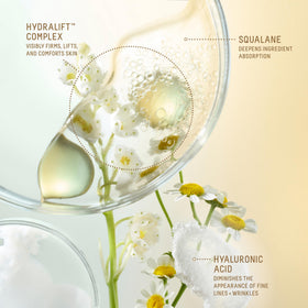 Hyaluronic acid molecular model with BIOSSANCE serum, shows deep hydration benefit