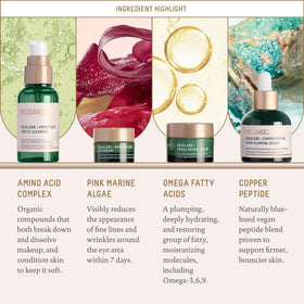 BIOSSANCE Marine Algae Eye Cream tube applied near orbital area to reduce puffiness