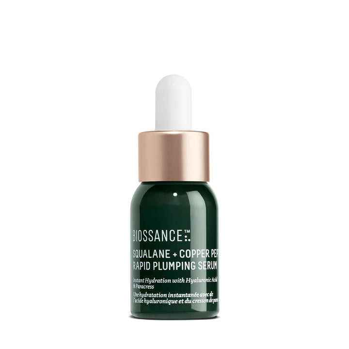 Biossance front packaging showing serum bottle and label for clear product ID and benefit