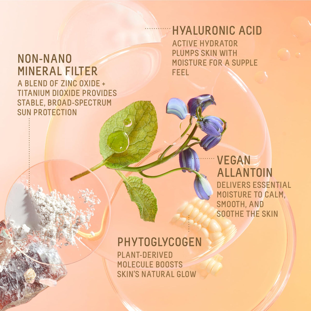 BIOSSANCE label close-up highlighting mineral filters and ingredient benefits