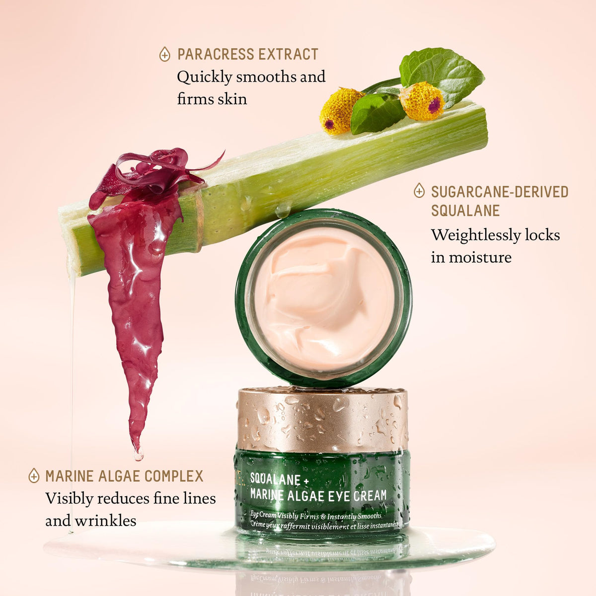 BIOSSANCE pink marine algae ingredient visual showing skin smoothing benefit