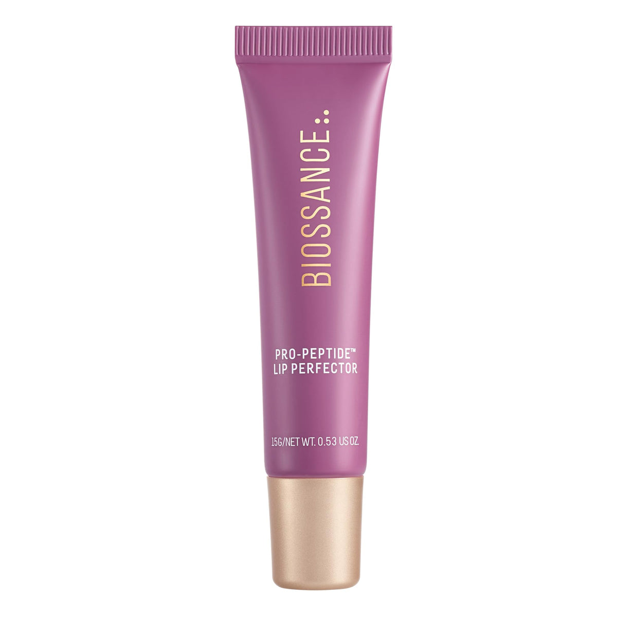 BIOSSANCE front packaging showing lip perfector and modern design benefit: clear product ID