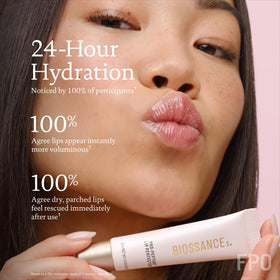 BIOSSANCE ingredient visual with hyaluronic acid and squalane highlighting hydration