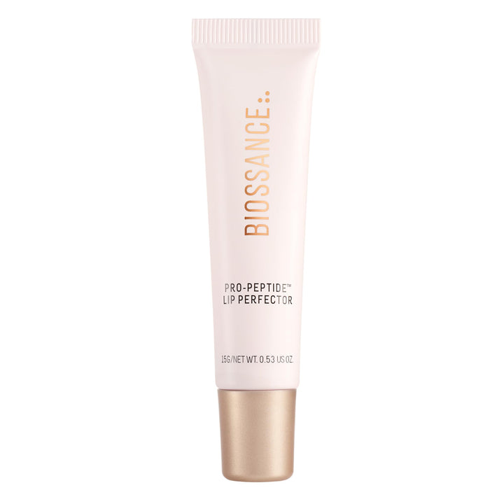 BIOSSANCE front tube of Pro-Peptide Lip Perfector showing packaging and benefit