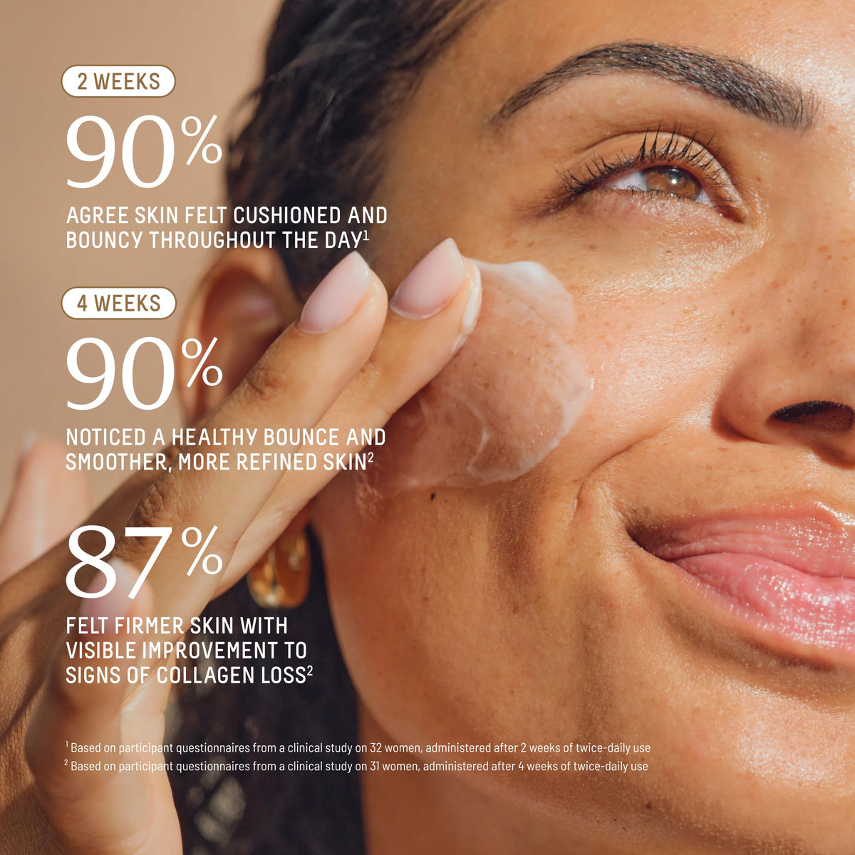 BIOSSANCE dispensing moisturizer from pump to demonstrate easy application benefit