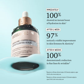 Biossance serum on hand demonstrating smoothing texture and instant hydration benefits