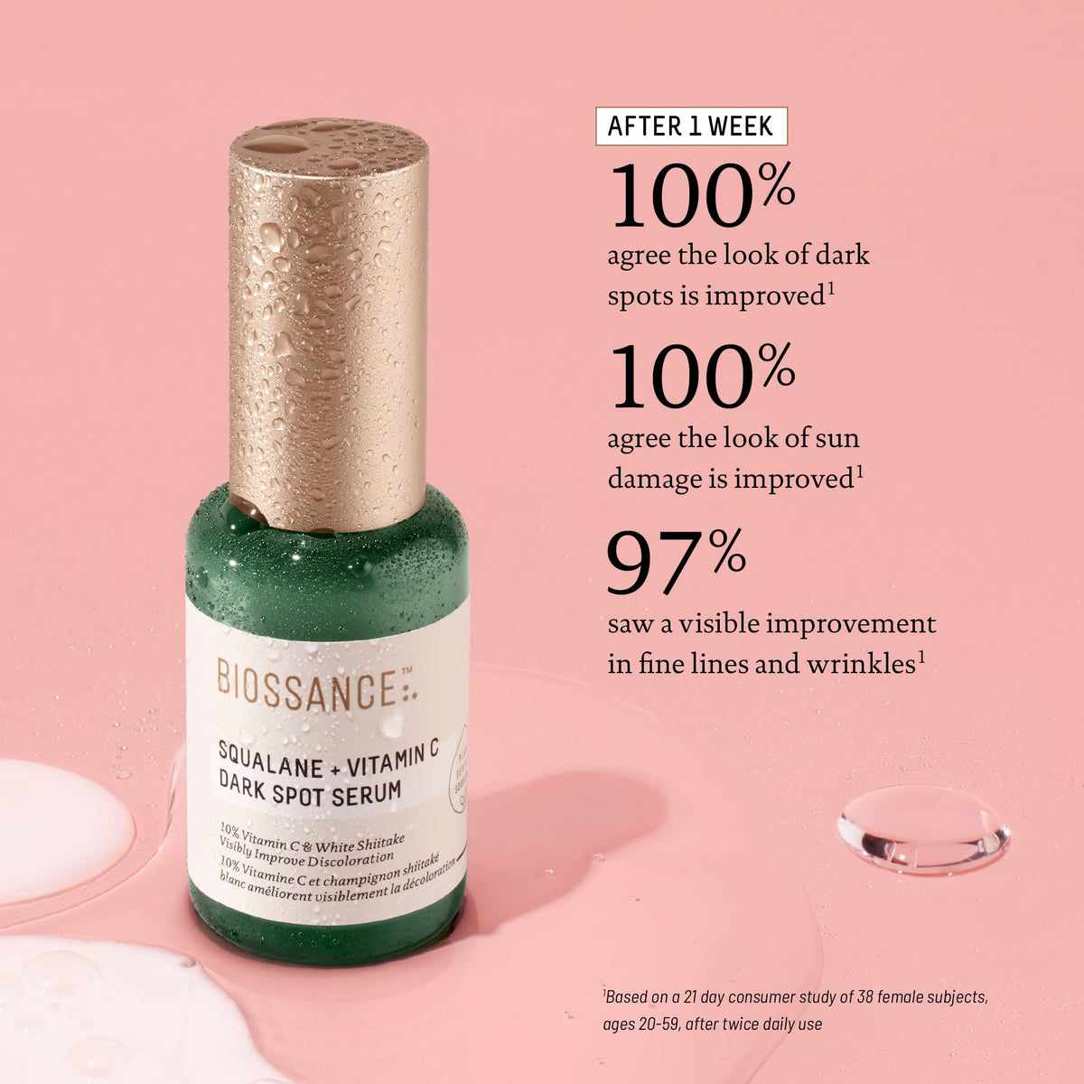 BIOSSANCE single droplet on skin demonstrating lightweight hydration