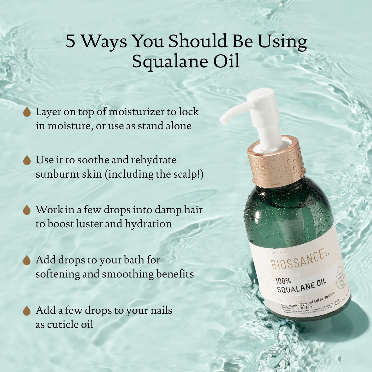 BIOSSANCE dropper dispensing squalane oil for precise, waste-free application