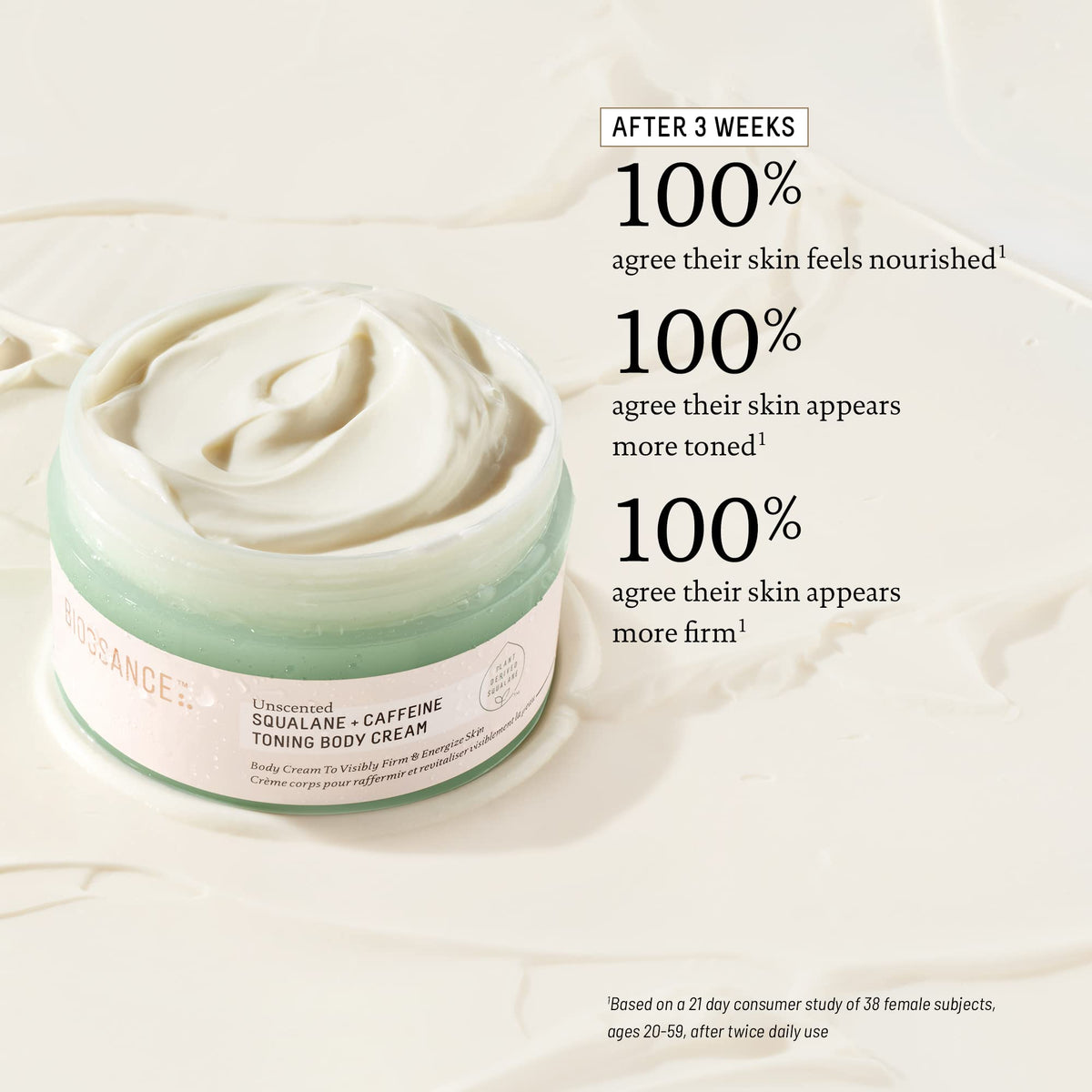 BIOSSANCE close-up of cream texture highlighting lightweight, fast-absorbing formula