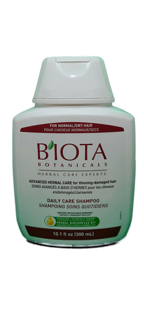 Biota front packaging of Daily Care Shampoo showing label and size, communicates clinical herbal care