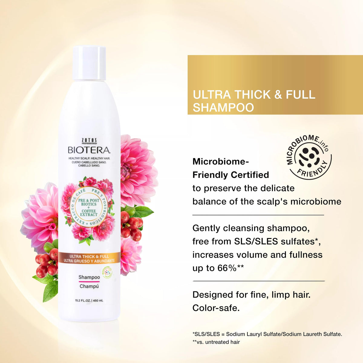 Biotera close-up of label highlighting microbiome-friendly and sulfate-free