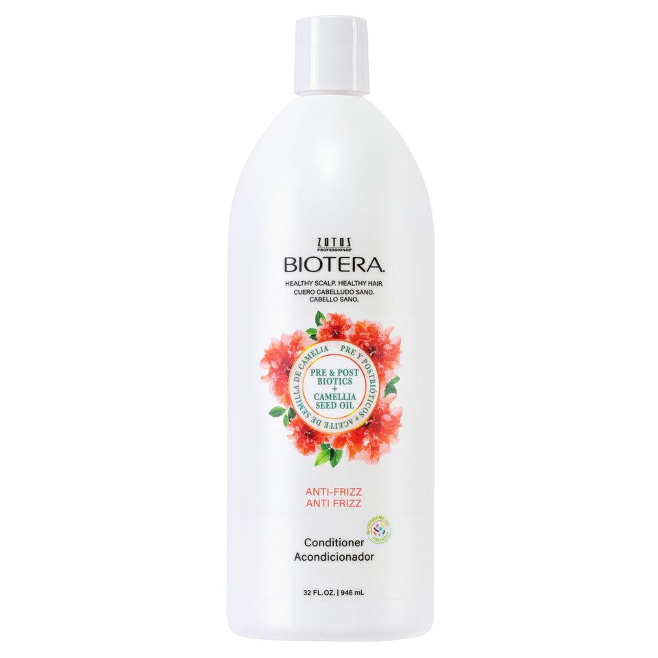 Biotera front packaging 32 oz showing bottle benefit of long-lasting frizz control