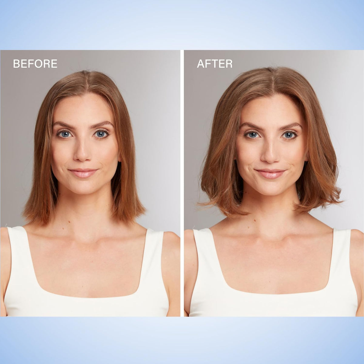 Biotera before and after root lift showing fuller-looking hair for confidence boost