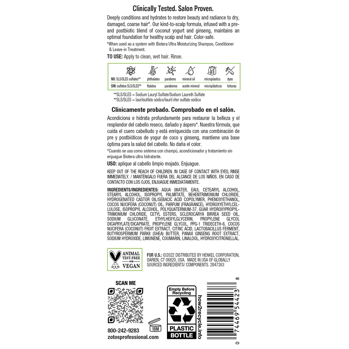 Biotera vegan and sulfate-free badge next to product bottle