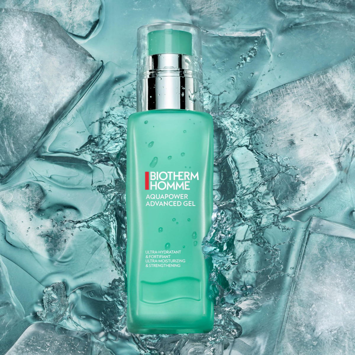 Biotherm gel being applied to men's cheek showing soothing hydration benefit