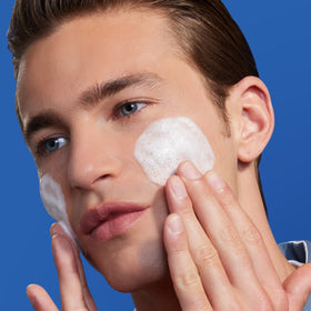 Biotherm Homme in sink prepping skin for smooth shaving